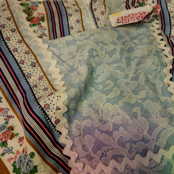 Vintage Smart Move 70s Blue PrairieDress Cotton Blend Sz 4 Bohemian Cottagecore - Picture 12 of 12